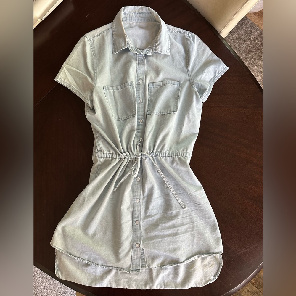 Women Casual Denim Dress Short Sleeve Tie Waist Classic Jean Shirt Dress Large